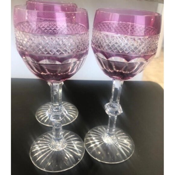 6 ST LOUIS TRIANON AMETHYST PURPLE SIGNED HOCK WINE 7 1/8" TALL CUT CROSS HATCH - Picture 6 of 11